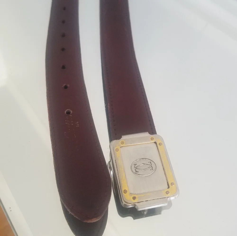 Vintage Cartier Belt Buckle With Original Cartier Mahogany Leather Strap - Picture 7 of 13